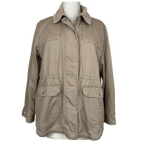 LOFT Jacket Womens LP Petite Beige Twill Quilted Utility‎ Field Coat Outdoor